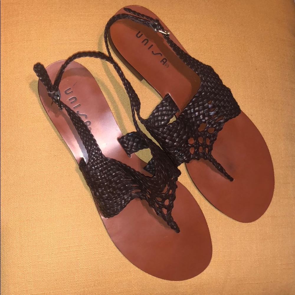 Unisa Brown Leather Woven Sandals Size 10